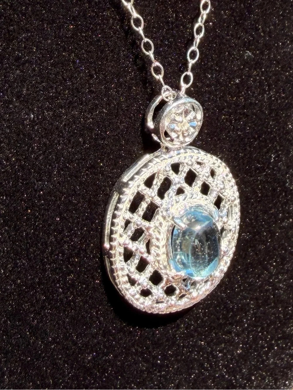 Sterling Silver Sky Blue Topaz & Diamond Necklace Earring Set NWT